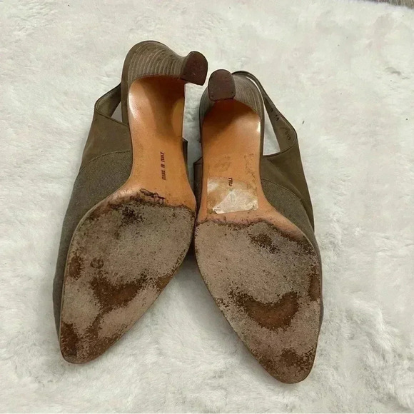 Vintage Salvatore Ferragamo Lace Up Suede Canvas Slingback Kitten Heels Beige - Picture 11 of 16